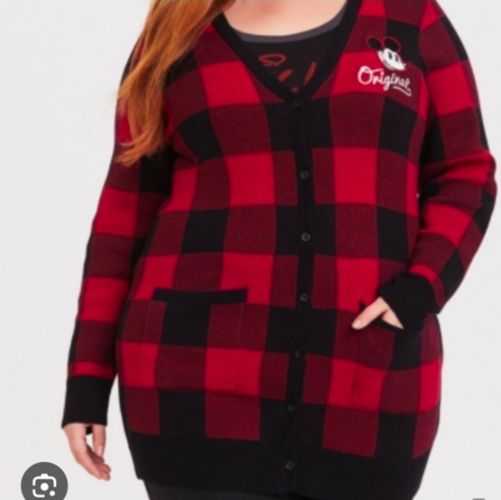 Torrid Disney Mickey Mouse Original Red Plaid Cardigan 3 3x